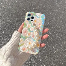 

Wrist Chain Case for iPhone 12 7 8 Plus XR XS Max Silicon Cases Cute Art oil painting flowers Chain Hanging Case for iPhone 11