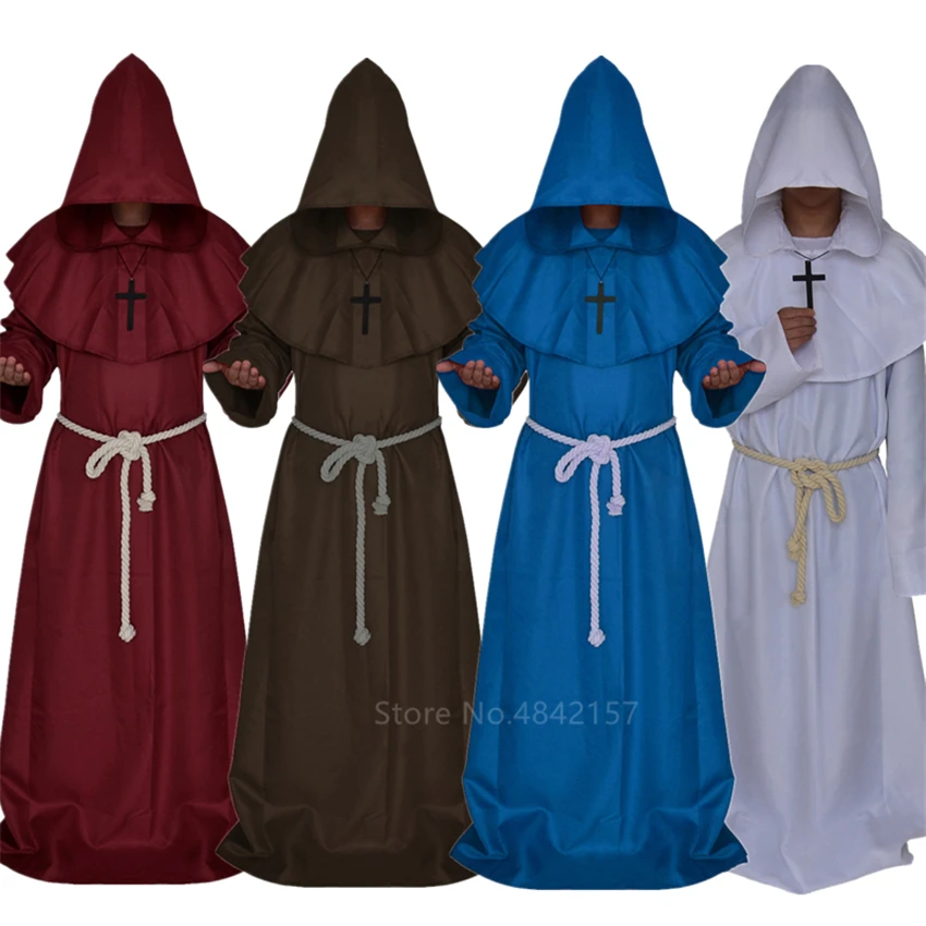 Средневековый монах, костюмы на Хэллоуин, комикс, косплей костюм, с капюшоном, плащ, накидка, монах, Ренессанс, жрец для мужчин