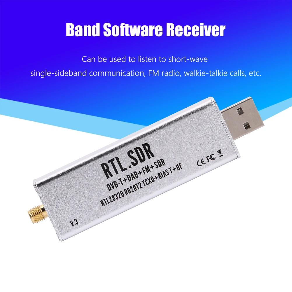 SDR Receiver RTL2832U + R820T2 Chip 1PPM TCXO ADS B 0.1MHz 1.7GHz Full