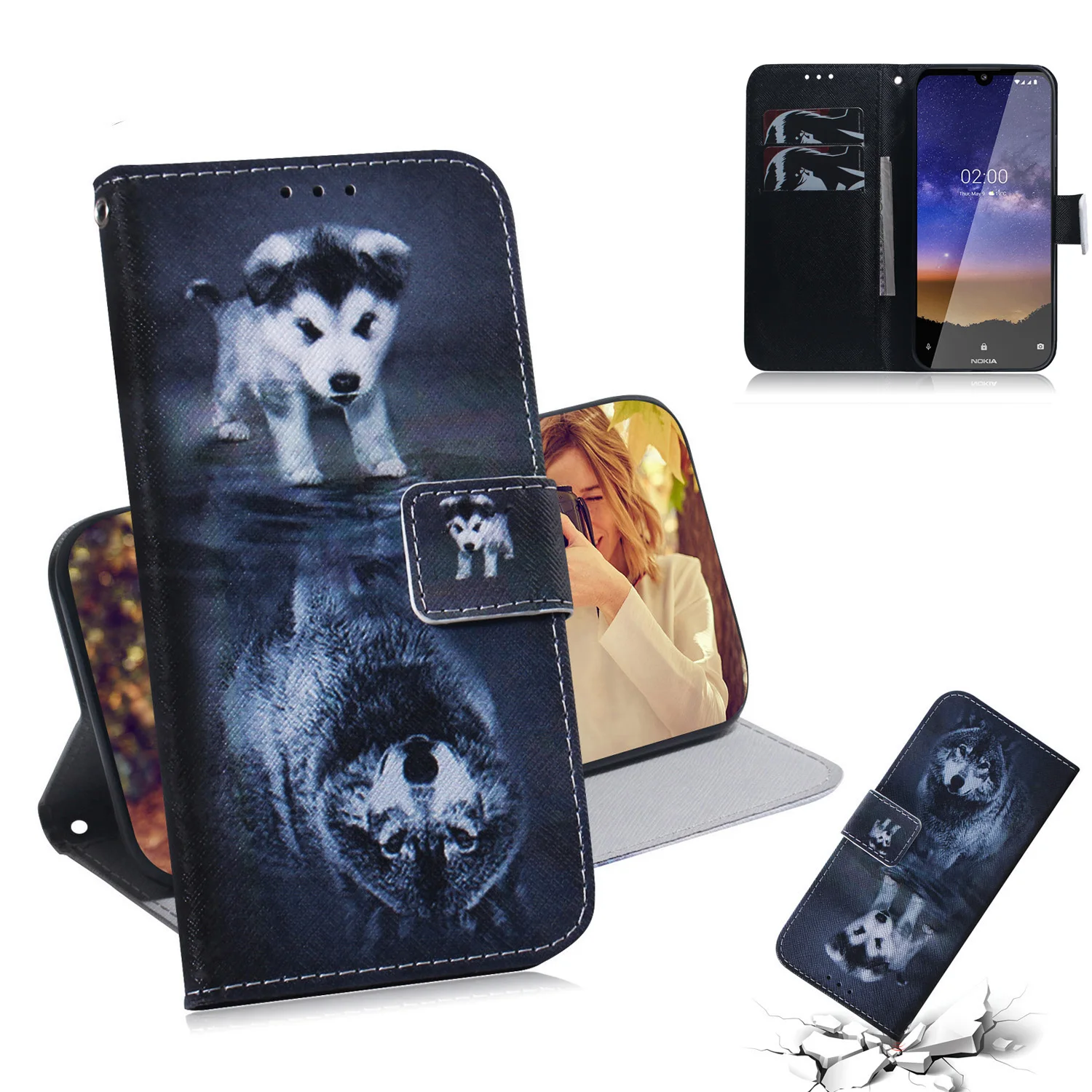 Чехол-книжка с откидной крышкой для телефона Nokia 2,2 3,2 4,2 1 Plus 3,1 Plus 9 PureView 8,1 чехол с роскошной росписью с отделениями для карт