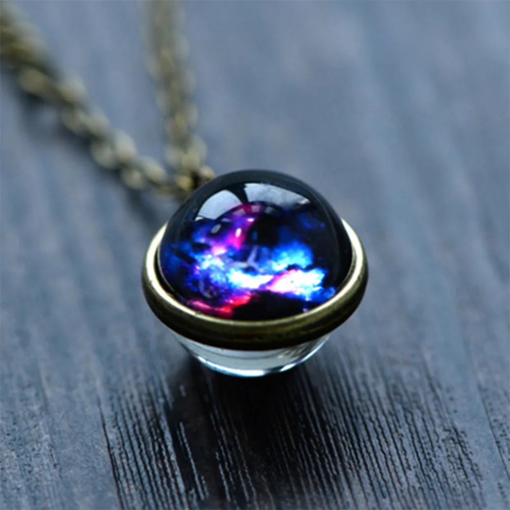 

2019 New Pendant Necklace Nebula Galaxy Double Sided Universe Planet Jewelry Glass Art Picture Handmade Statement Necklace
