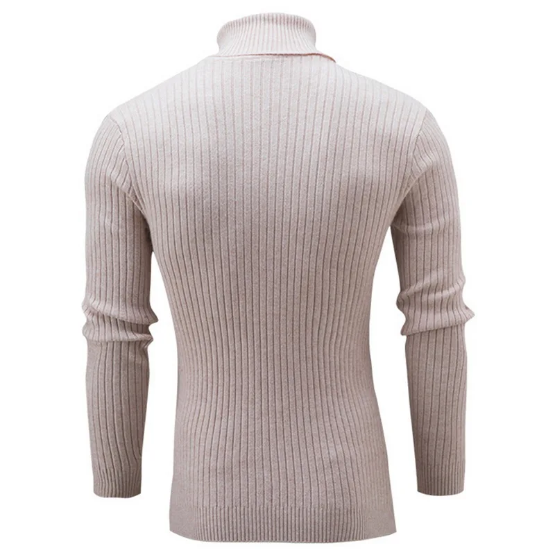 Зима-Весна, теплый мужской свитер с высоким воротом, модный однотонный вязаный свитер, повседневный мужской тонкий пуловер с двойным воротником