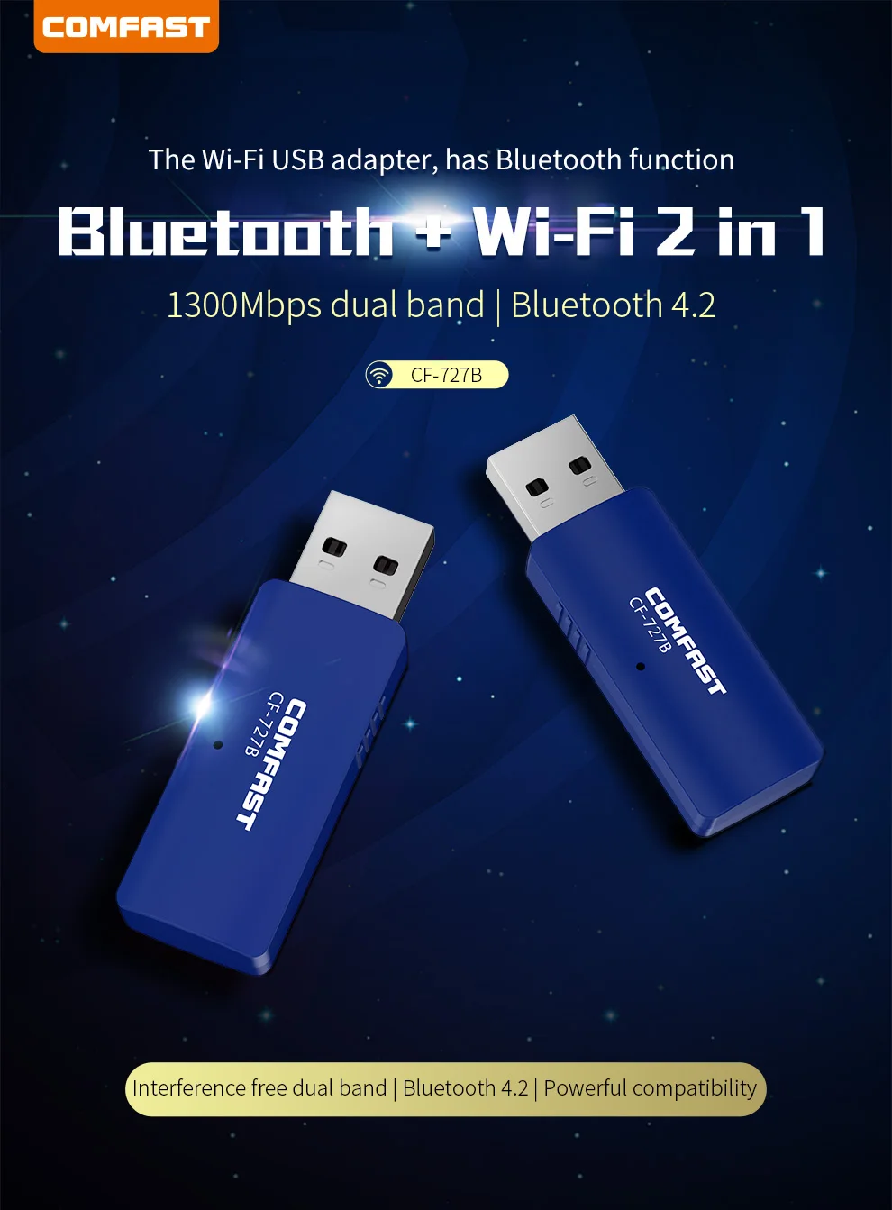 USB адаптер Comfast 727B 1300 Мбит/с Bluetooth 4 2|Сетевые карты| |