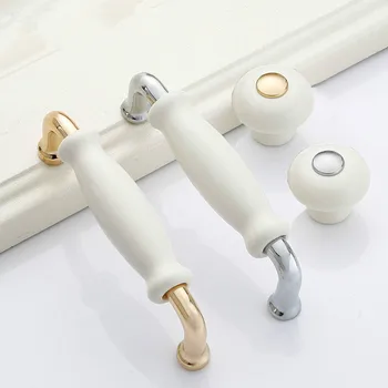 White Ceramic Door Handles Modern Furniture Knobs Zinc Alloy Ceramic Pulls Kitchen Cupboards Cabinet Door Drawer Handle