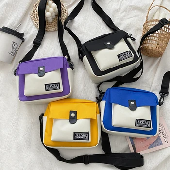 

Women Casual Canvas Messenger Bags Korean Student Hit Color Phone Pouch Simple Small Zipper Crossbody Shoulder Handbag