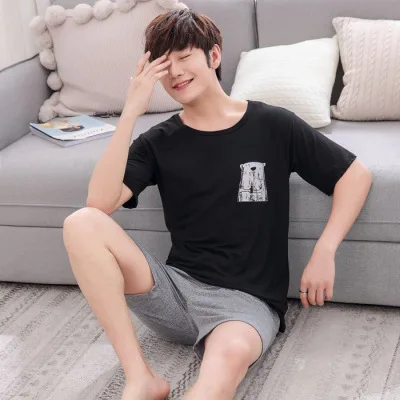 

Pajamas Men's Summer Qmilch Soft Short Sleeve Teenager Summer Thin Sports Casual Men Homewear Set