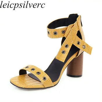 

Women Sandals Beach Shoes Super High Heel Pu Peep Toe Zip Ankle Strap 2020 New Sexy Fashion Casual Wedding Office Black Yellow