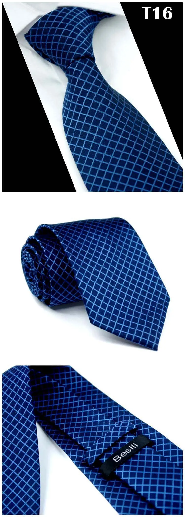 Men Formal Wear Business Tie Purplish Blue Sapphire Blue Striped Plaid Tie