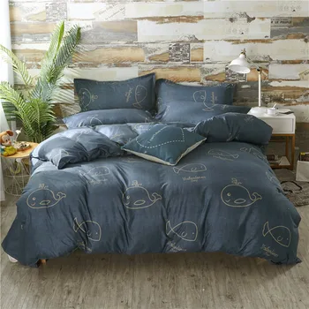 

4 Pieces Set 100% Polyester Baby Whale Printing Style Queen Size Luxury 1 Duvet Cover 1 Flat Bed Sheet 2 Pillowcase