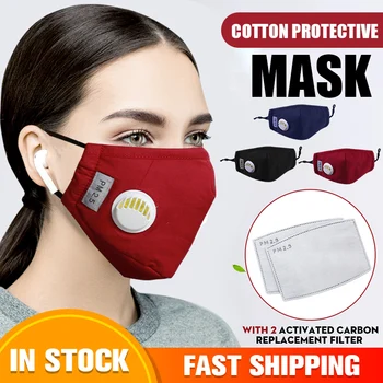 

Reusable Unisex Cotton Breath Valve PM2.5 Mouth Mask Anti-Dust Anti Pollution Mask Cloth Activated Carbon Filter Respirator