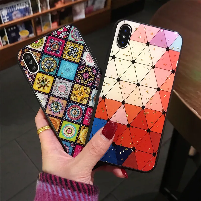 

exotic gold foil case for Samsung Galaxy S8 S9 S10 Plus colorful pattern soft rubber back cover case for Note 9 8 glitter plaid