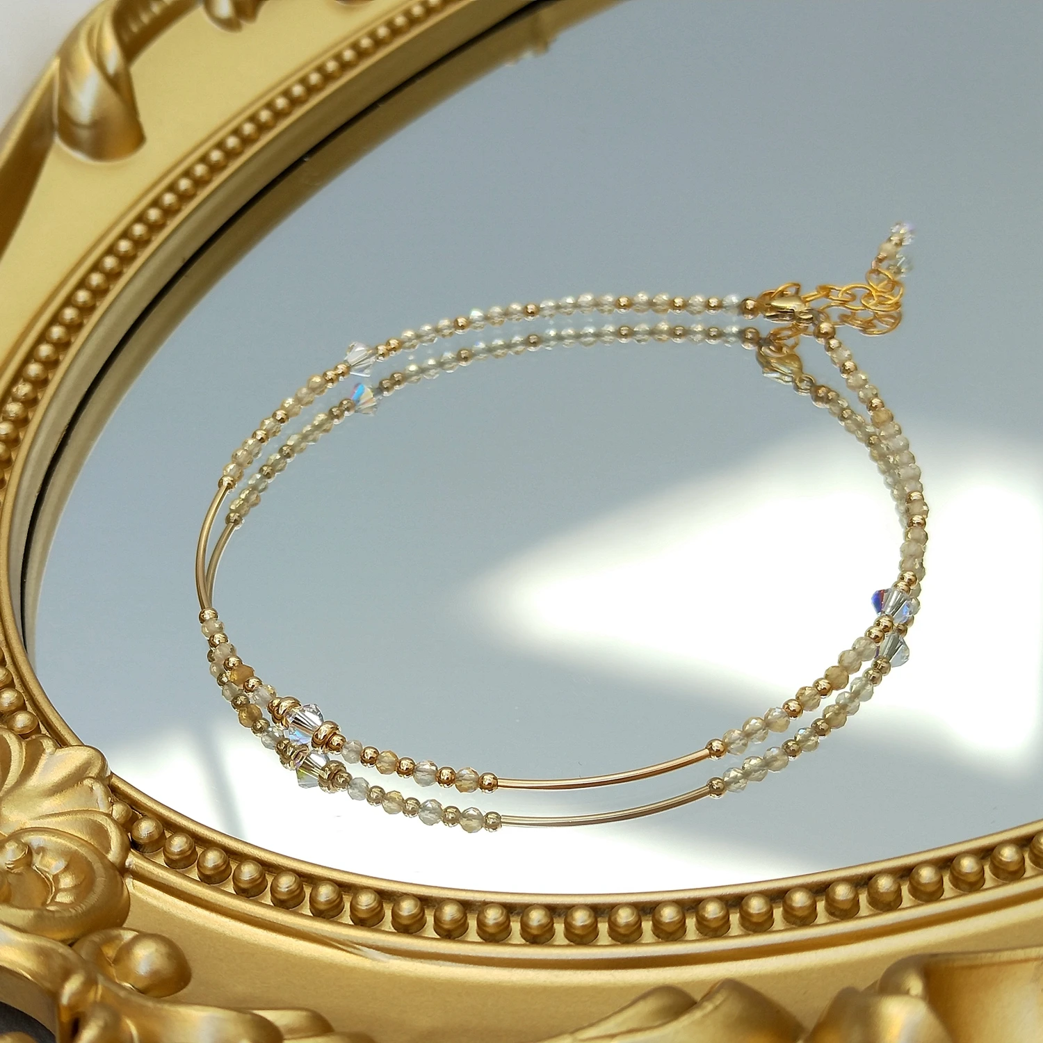 Lii Ji Lapis Lazuli Citrine Moonstone 14K Gold Filled Austia Crystal Anklet 24+3cm Handamde Jewelry For Women Gift