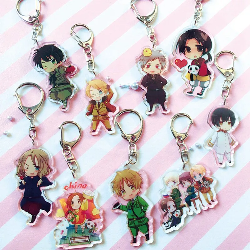 Anime Axis Powers Hetalia APH Cute Acrylic Pendant Keychain Keyring 9pcs//set