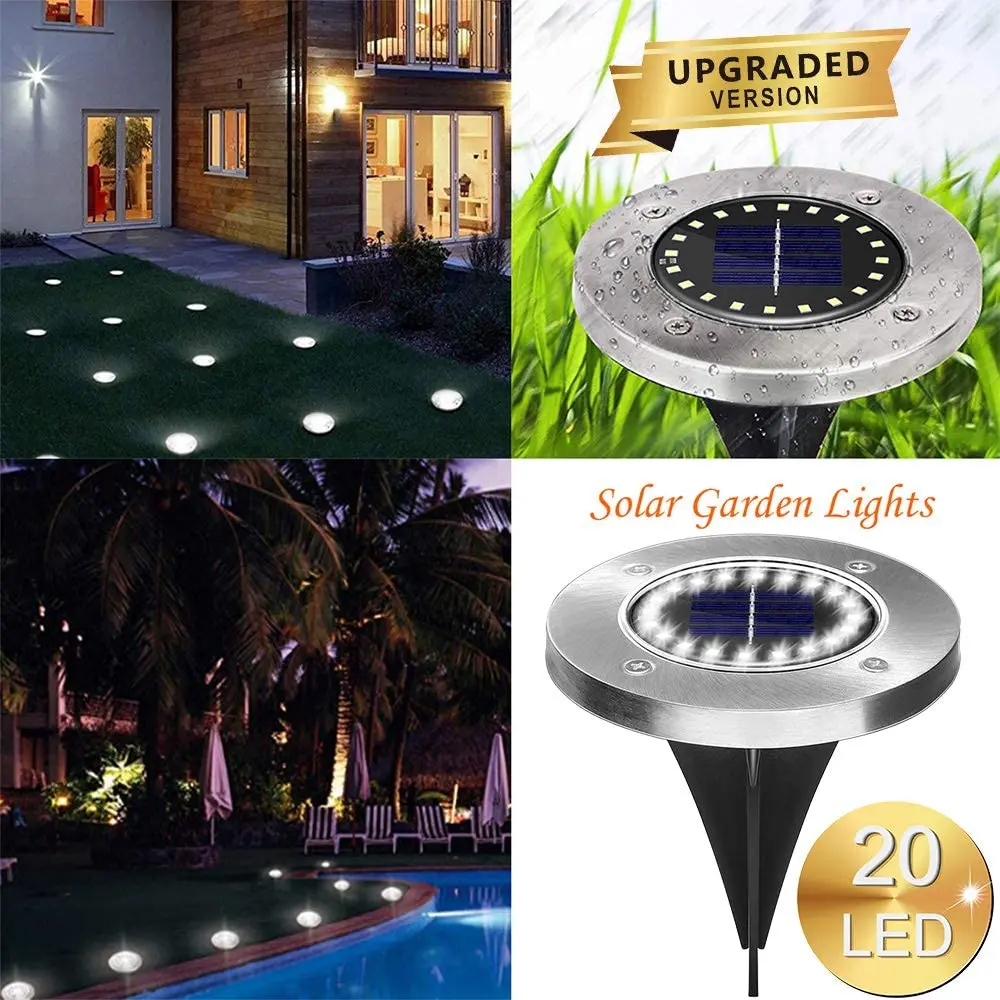 8PCS Solar Garden Lights 16/20LED Outdoor Solar Ground Lights Waterproof Underground Sensing Landscape Lighting for Lawn Pathway solar lights