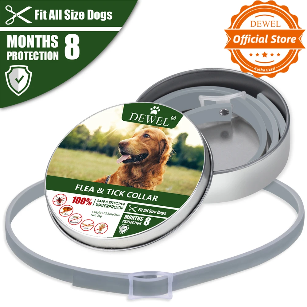 Dewel perro gato Collar Anti pulgas, garrapatas mosquitos al aire libre de protección impermeable ajustable Collar de 8 meses de protección a largo plazo