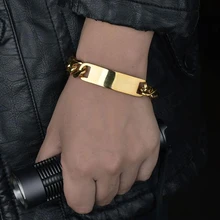 Парные браслеты Полированный ID тег браслет из нержавеющей стали для мужчин золотой браслет мужские браслеты