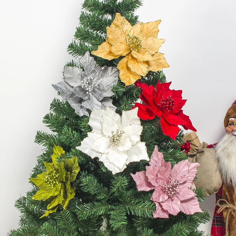 

Big Artificial Flowers for Christmas Tree Decor Glitter Poinsettia Fake Flowers DIY Home Xmas New Year 2020 Wedding Decorations