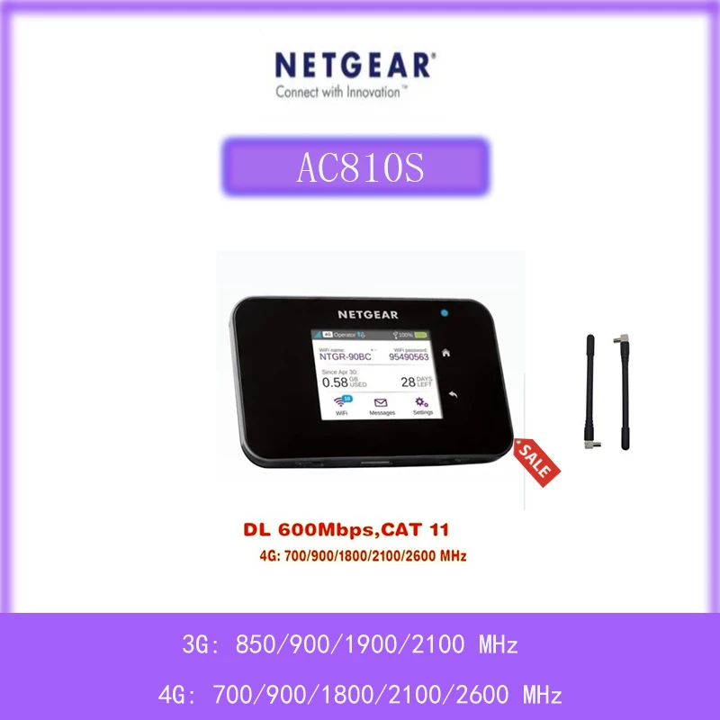 Netgear Aircard AC810S 810 Cat11 600Mbps 4GX (2 uds antena) III 4G LTE MiFi Mobile Hotspot 2 uds antena