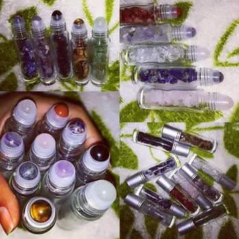 

Parfume Essential Oil Bottle 10ml Natural Gemstone jade Roller Bottle Refillable Perfume Semiprecious Tube Crystal Storage Tool