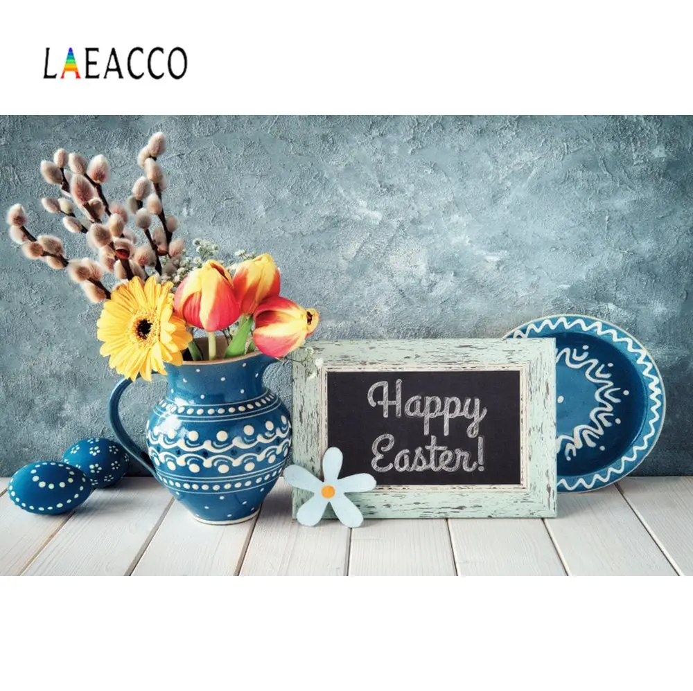 

Laeacco Easter Backgrounds Spring Flowers Cement Wall Gray Wooden Floor Baby Party Portrait Photo Backdrops For Photo Studio