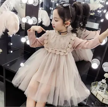 

2020 girls spring dresses fashion high-grade children party dresses lace tulle kids Long sleeve dress