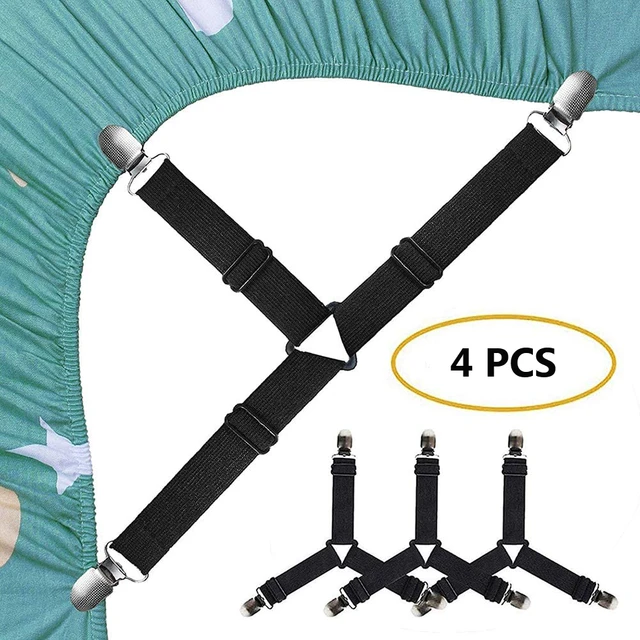 4 PCS Adjustable Bed Sheet Holder Straps Fasteners Elastic Suspenders  Gripper Holder Straps Clip for Bed