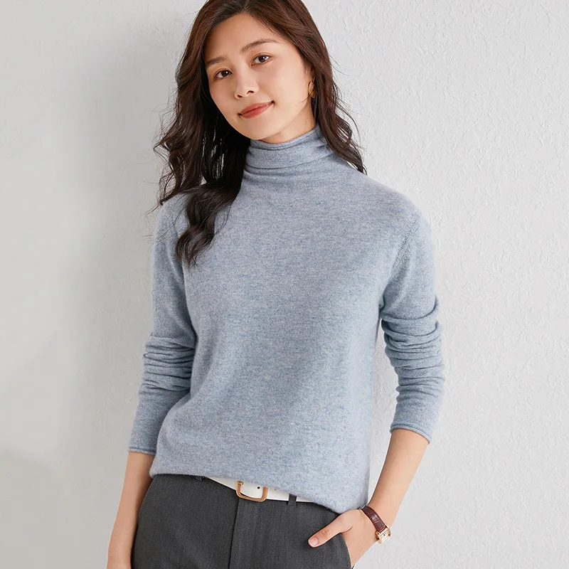 

Sparsil Autumn Winter Women Pure Wool Sweaters Turtleneck Knitted Long Sleeves Pullovers Warm Soft Elegant Solid Tops Jumpers