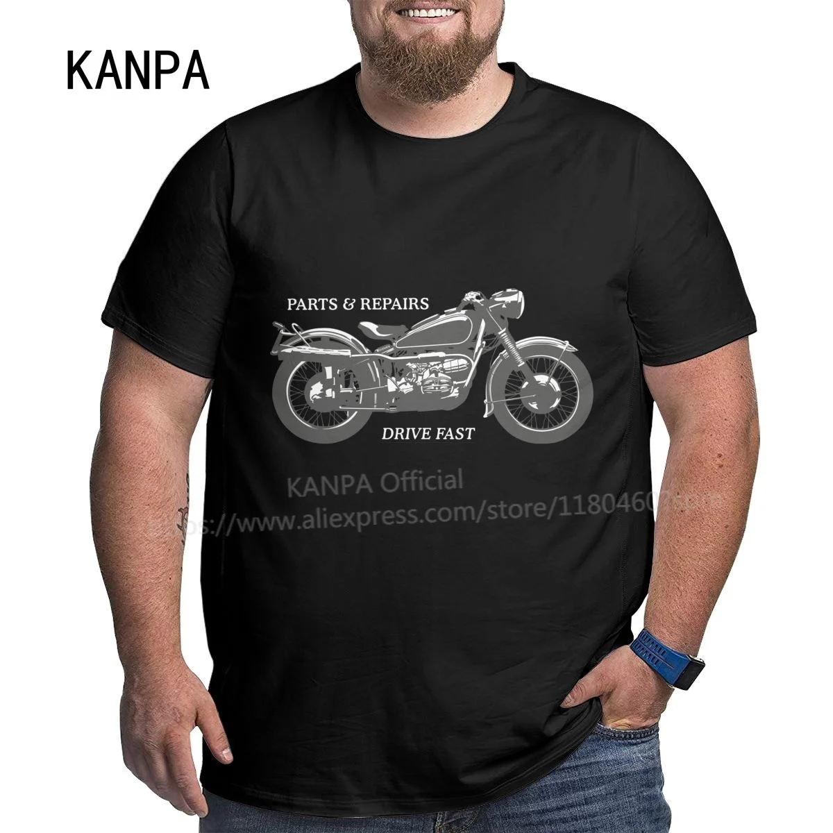 

Kanpa 100% Cotton Classic Motorcycle T Shirts for Big Men Pattern Men Clothing Workout Tops Oversized Black T-shirt Plus Size