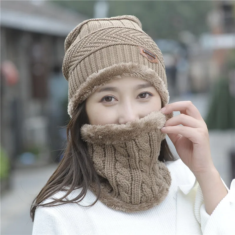 Women Scarf Hat Sets Ma'am Wool Hat Windbreak Knitting Hat Warm Increase Cashmere Thickness Scarf Integral Triangle Mark Set Hat