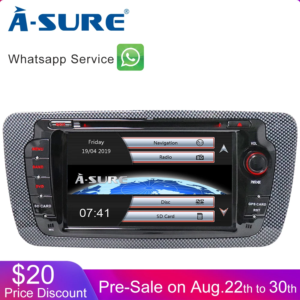 

A-sure 7 Inch 2 Din Car Auto Radio GPS DVD Player Navigation For Seat Ibiza 2009 2010 2011 2012 2013 with GPS 3G Bluetooth