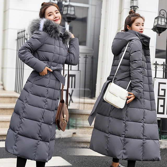 X-Long-Winter-New-Fur-Collar-Down-Parka-Women-Zippers-Solid-Full-Sleeve-Warm-Thicken-Cotton