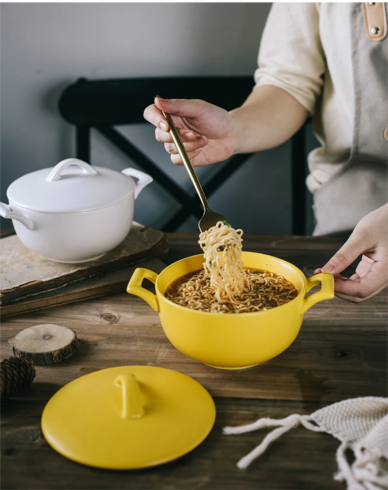 Лапша быстрого приготовления Японский стиль керамика мгновенная миска для лапши с крышкой ручкой большой емкости суп салат контейнер для хранения современные товары для дома
