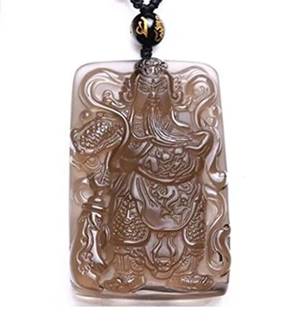 

LETSFUN Fine Jewelry Hand Carved Natural Obsidian Dragon Guan Gong Guan Yu Warrior Pendant Necklace Free Shipping