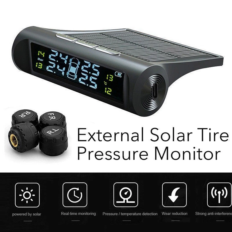 Солнечная энергия автомобиля TPMS беспроводной монитор давления в шинах Система Сигнализации ЖК-дисплей