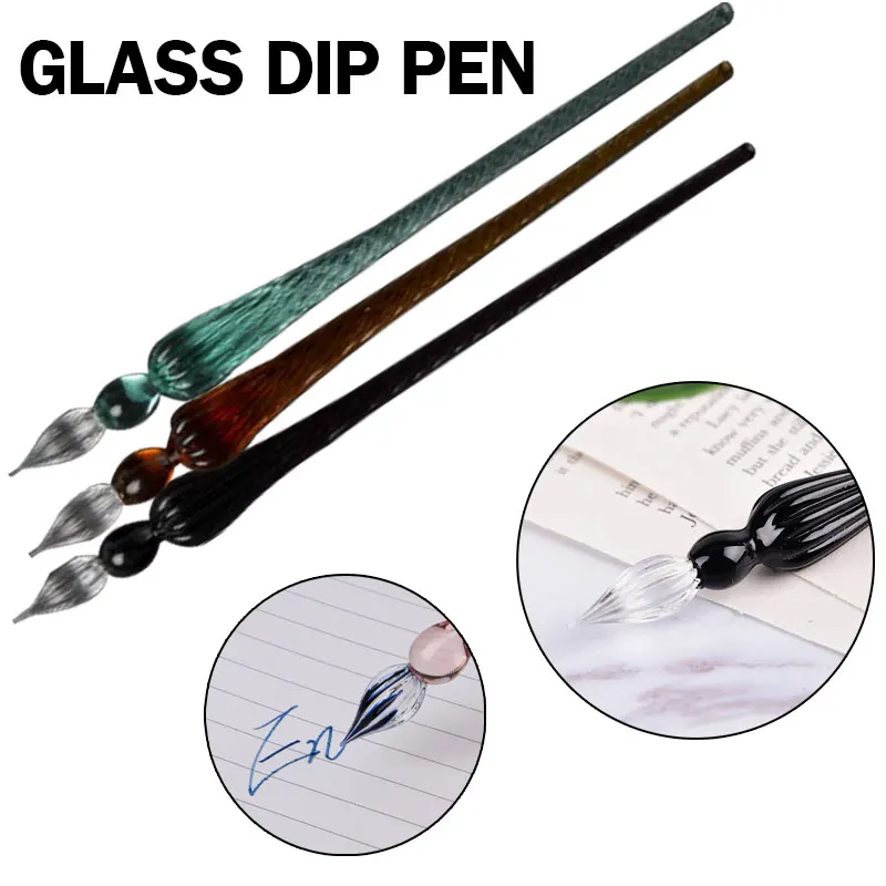 

2019 New 1Pcs Glass Drip Fountain Pen Vintage Glass Dip Dipping Pen Signature Filling Ink Fountain Pens With Gift Box New