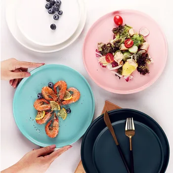 

1pcs 8/10inch Solid Color Dinner Plate Nordic Ceramic Dinner Dishes Dessert Tray Round Kitchen Tableware Microwave Safe