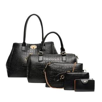 

5pcs/set High Quality Pu Leather Women Handbags Crocodile Purses And Handbags Tote Messenger Purse Bag Drop Shipping #LR4