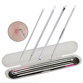 

4 Pcs/Set Stainless Acne Removal Needles Pimple Spot Comedone Extractor Cleanser Tweezers Point Noir Mole Face Cleaner Care Tool