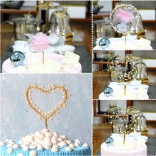 ハッピーバースデーゴールデンレザーウォッチラブ旗ケーキトッパーケーキトップフラグマジックスティック真珠装飾誕生日パーティーの結婚式用品(China)