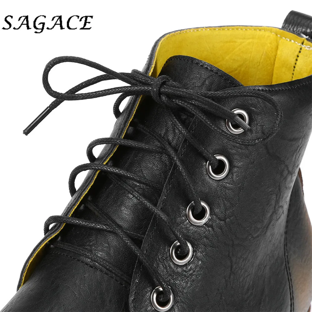 SAGACE/мужские мотоциклетные ботинки; большие размеры; британский стиль; пара зимних сапог; мужские Нескользящие Водонепроницаемые кожаные высокие ботинки на шнуровке