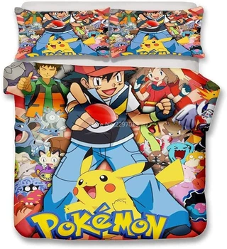 

Home Textile Pokemon Printed Bedding Set Bed Linen Bedclothes 3d Cartoon Pikachu Duvet Cover Pillowcase Twin Queen King Size