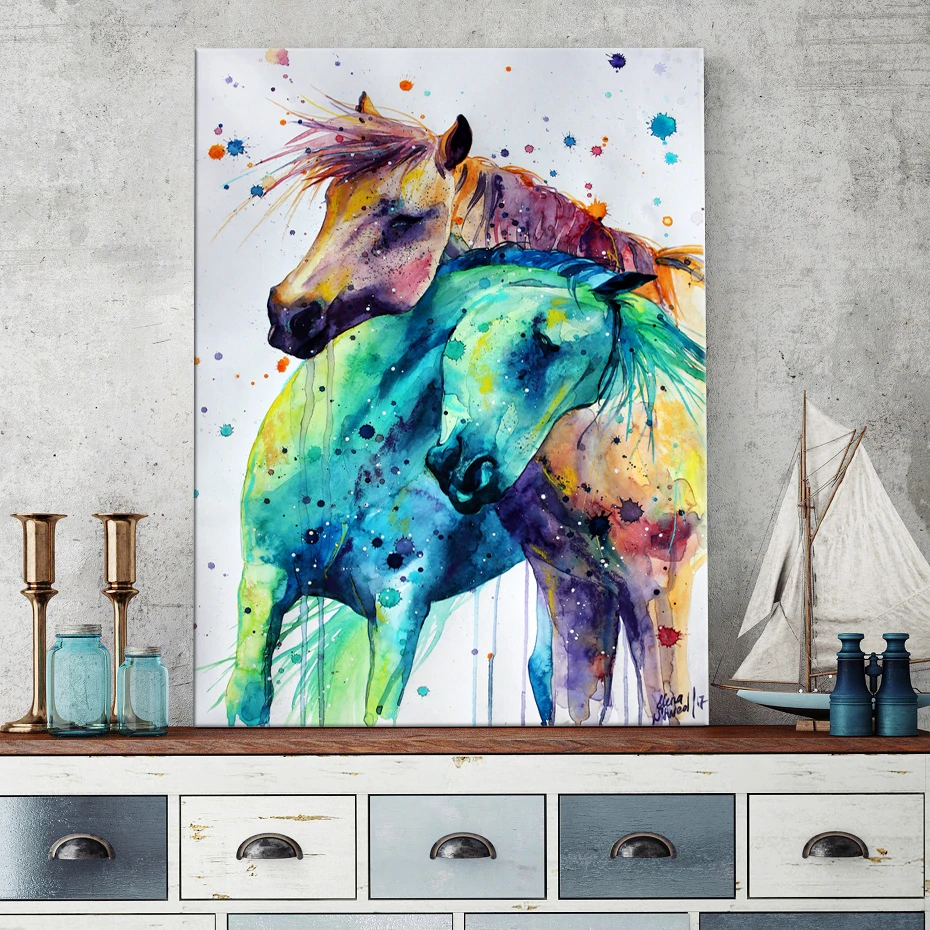 Watercolour Horse Animal Canvas Picture Print Poster Wall Modern Art Home Decor