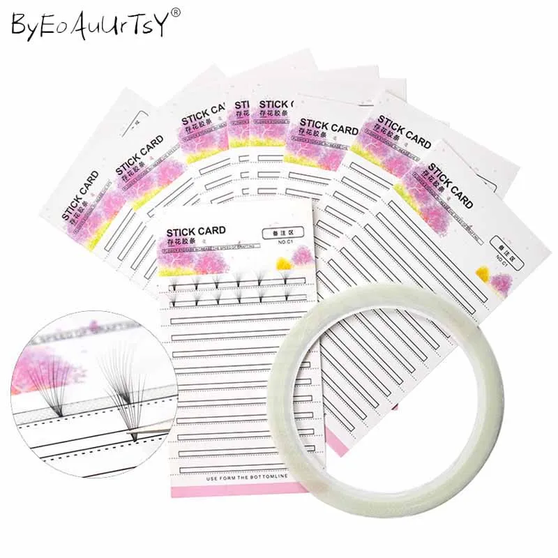 Grafting Blossom Stick Eyelash Extension Storage Card Grafted Premade Fans Volume Lash Sticky Strip Tape False Eyelashes 10Pcs