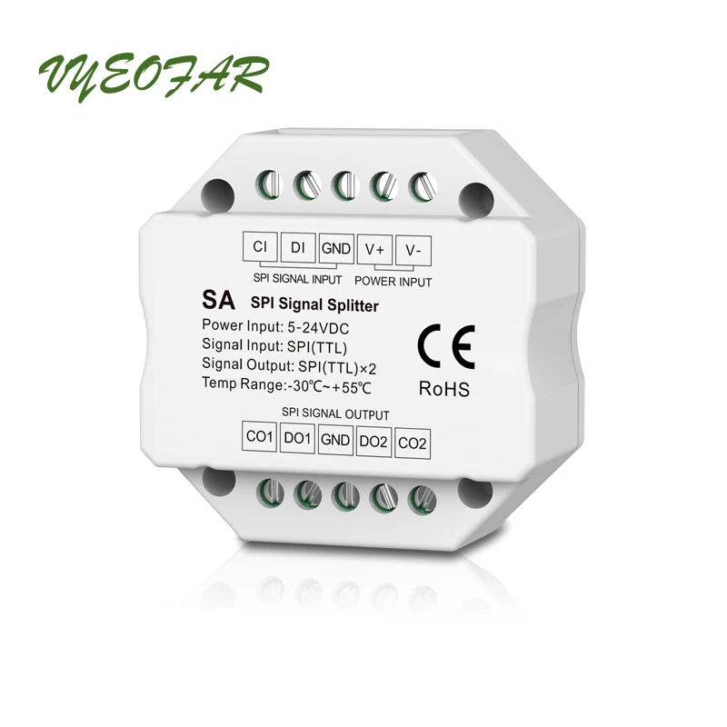 Vyeofar SPI(ttl) усилитель сигнала SPI Pixel split ter двойной способ DC5-24V split 1 группа SPI сигнал(данные+ часы) до 2 группа SA