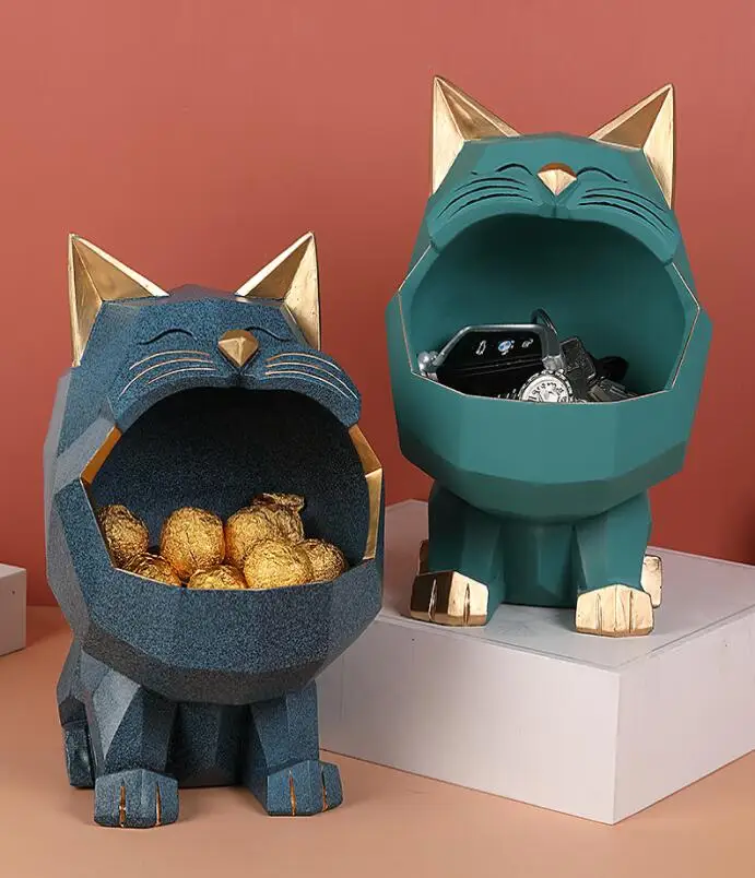 Крутая фигурка кошки коробка для хранения с большим ртом кошек украшение дома