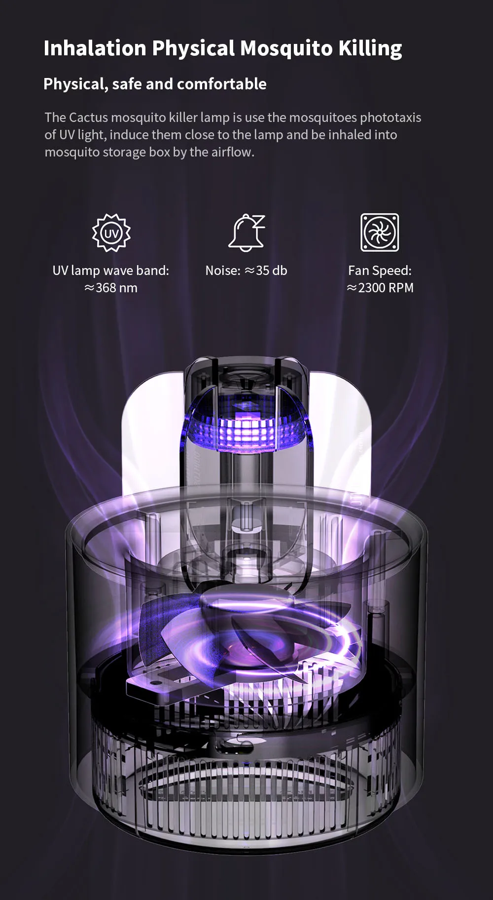 Sothing кактус антимоскитная лампа Eletric UV Light Mosquito Repellent Trap бездымного без запаха Светодиодный лампа для уничтожения насекомых