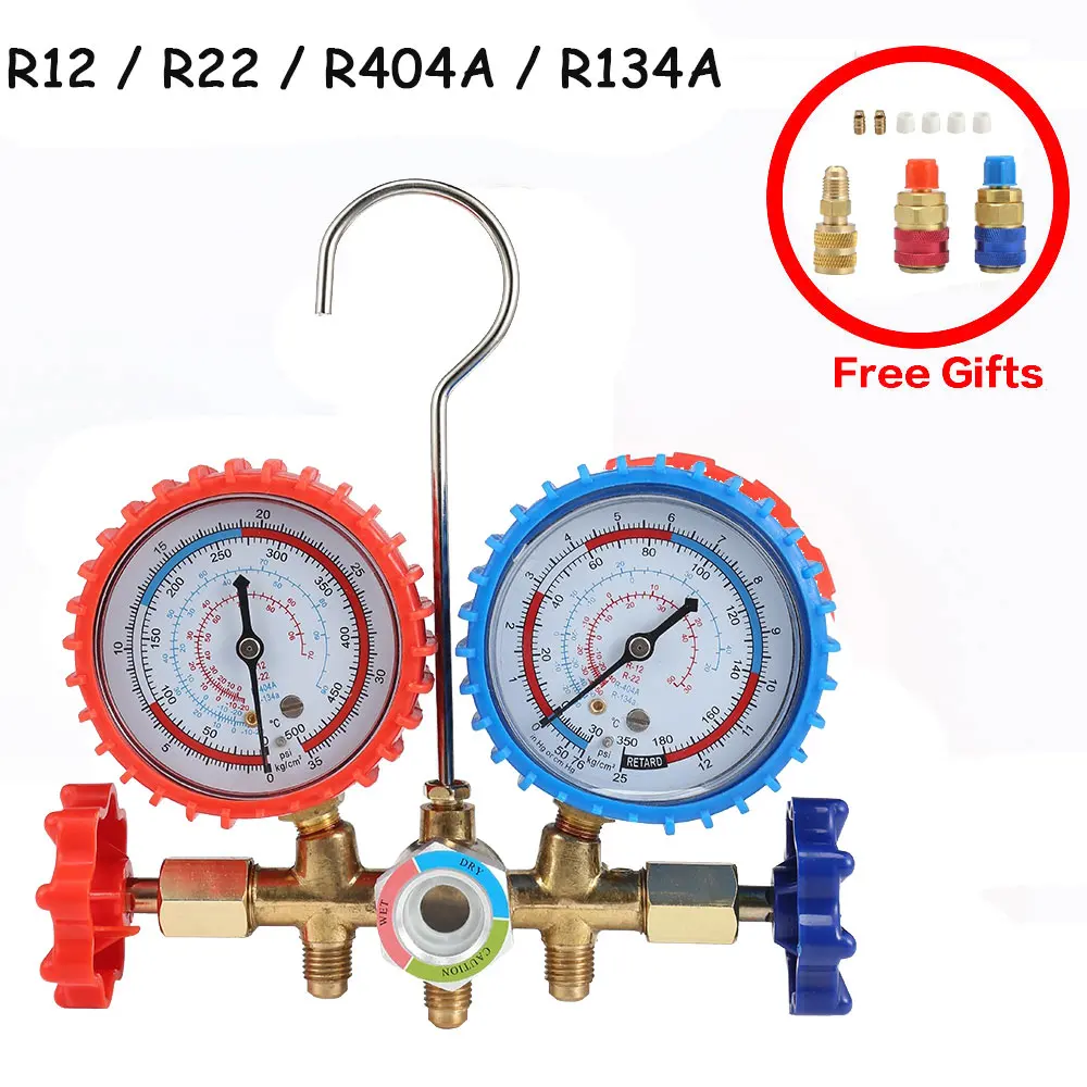 

Refrigerant Manifold Gauge Set Air Conditioning Tool with Hose and Hook for R12/ R22 / R404A / R134A Air Condition Refrigeration