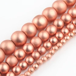 Rhodium Rose Gold Plated Hematite Natural Stone Beads - 8mm approx 46pcs (Matte rose gold)