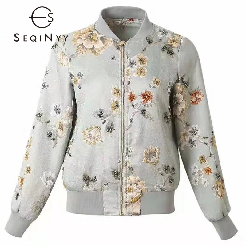

SEQINYY Luxury Jacket 2020 Autumn Winter Women Fashion Design New High Quality Women Long Sleeve Flowers Printed Short Top