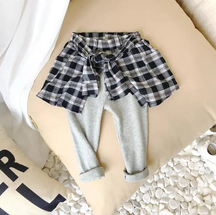 Серый Hot Selling Girls Plaid Bow Pants Autumn Cotton Fashion Girls Leggings 2-7T PZ91 - Цвет: Серый